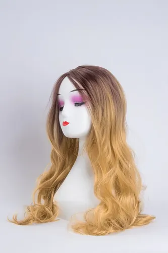Peluca Ondas Rubio Castaño Fibra Sintetica Cosplay Drag