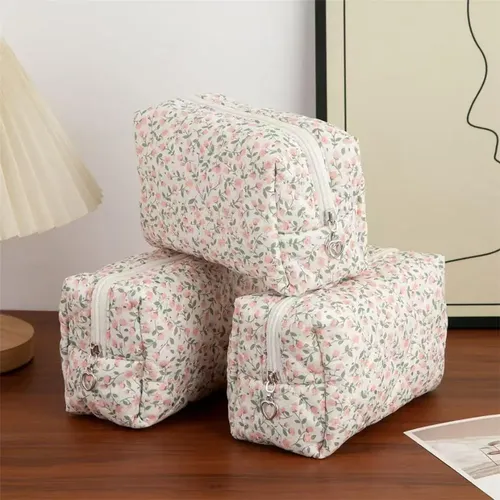 Neceser Acolchado Floral Multiusos Para Maquillaje `/