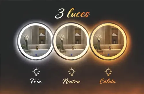 Espejo Redondo Lumens 60cm Luz Led Táctil Fría Cálida Neutra