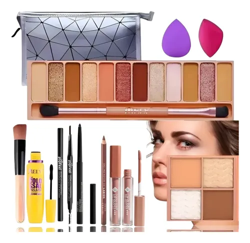 Set Maquillaje Tonos Nude 12 Cosméticos Ideal Look Diario