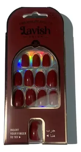 Kit 24 Uñas Postizas Lavish Color Bordó Press On Gel