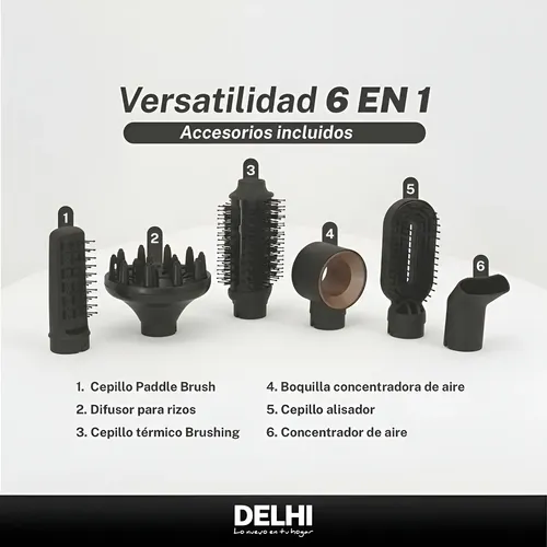 Secador De Pelo 6 En 1 Delhi 2200w Profesional Accesorios