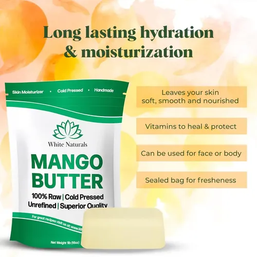 Manteca De Mango White Naturals, Cruda Y Orgánica, Sin Refin