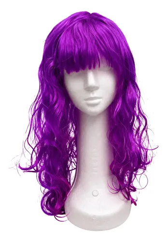Peluca Larga De Colores Con Bucles Para Disfraces Y Fiestas Violeta Unico