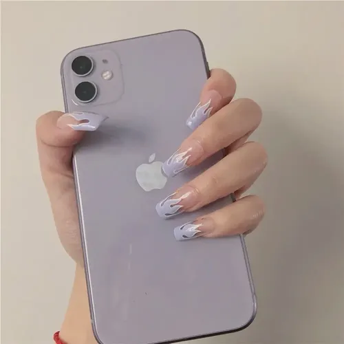 Uñas Postizas Con Diseño De Llamas Azules Claras