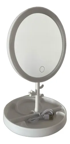 Espejo Tocador Redondo Will Luz Led 3 Tonos Joyero Blanco USB
