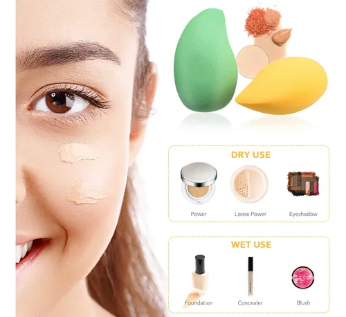 4 Esponjas De Maquillaje Forma De Mango Para Base Y Polvo Mu