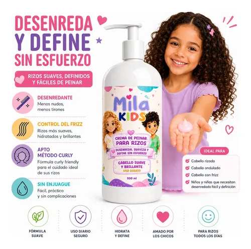 Crema De Peinar Para Rizos Mila Kids 500 Ml Infantil Niños