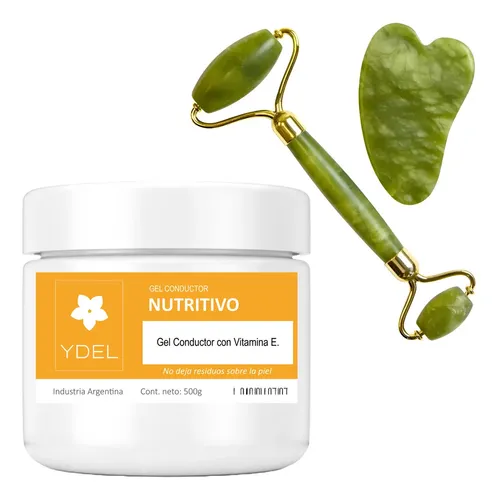Gel Conductor Nutritivo Facial Corporal Vit E + Jade Roller Todo Tipo De Piel Día/noche