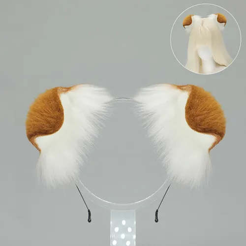 Adjustable Puppy Ear Headwear Soft Plush Hair Camel White 9ee702113-lc