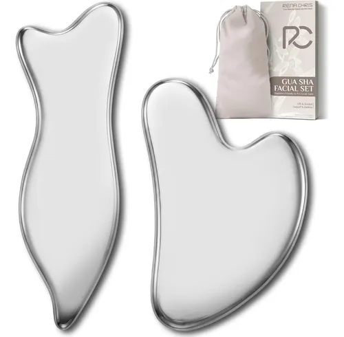 Set Gua Sha Acero Inoxidable Masaje Facial Y Corporal