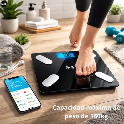 Balanza Digital Baño Bluetooth 180kg Vidrio Encendido Autom
