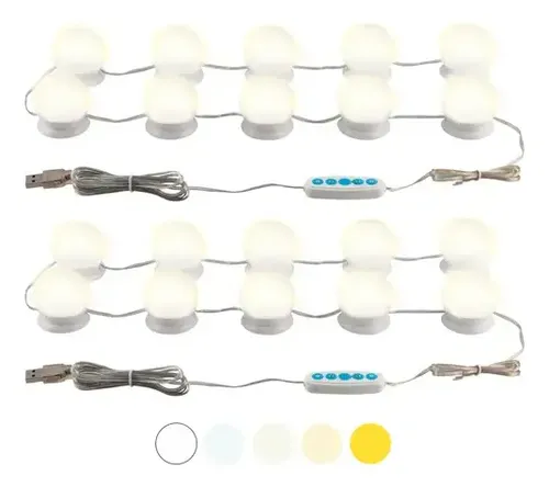 Luces Led Espejo Makeup 10 Bombitas 5 Tonos Con Usb Gadnic
