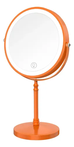 Espejo De Maquillaje Con Luz Led 1x 10x Recargable Naranja