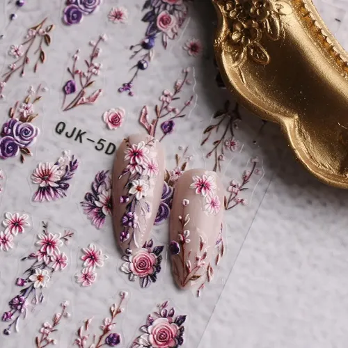 Pegatinas De Uñas De Arte Floral 3d Relieve Adhesivas 5d