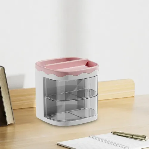 Organizador De Maquillaje Cremas Escritorio Rosa, Porta Lápices Y Papelería, Con 2 Cajones Multifuncional, Ideal Para Decoración Aesthetic, Almacenamiento Tierno Y Viral Levys Bazar