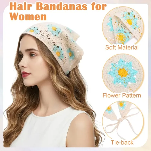 Bandana De Ganchillo Con Flores, Margaritas Y Lazo I
