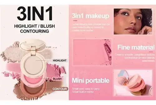 Set Maquillaje 3 En1 Colorete En Polvo Y Contorno Iluminador 01