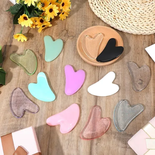 Set 24 Gua Sha Corazón Resina Multicolor Facial Y Corporal