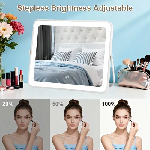 Espejo De Maquillaje Con Luz Led Yekkopt 25x30cm Blanco