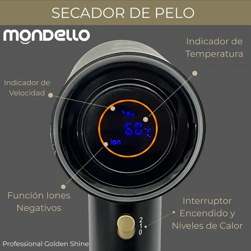 Secador De Pelo Profesional Ng+ Led Display Ion Therapy 1600w