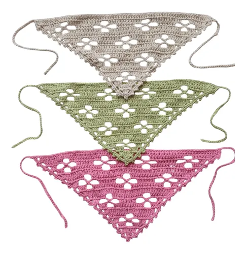 10 Bandanas Tejidas X Mayor Lote Crochet Algodón Pañu
