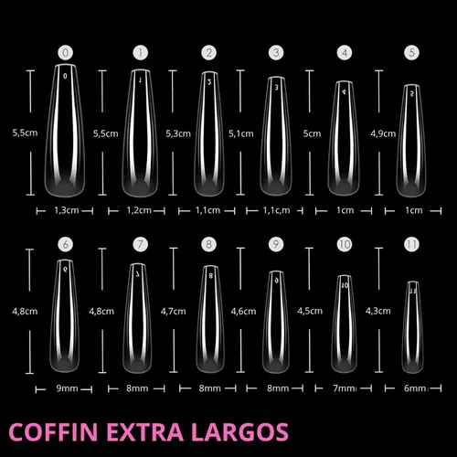 120 Tips Para Soft Gel Coffin Extra Largos Transparentes