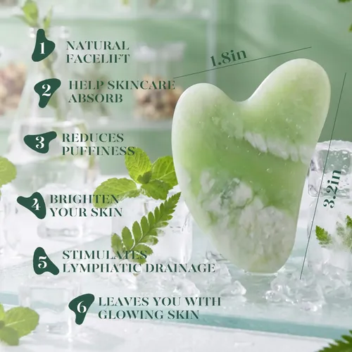Set Rodillo Jade Y Gua Sha Facial Baimei Verde Claro