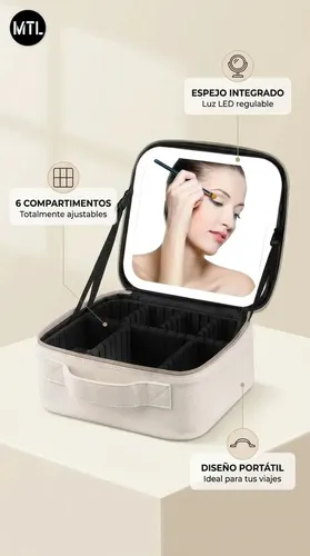 Alhajero Neceser Mtl Organizador Portátil Con Luz Led Espejo Bandeja Desplegable 6 Compartimentos Ajustables Material Pu Resistente Diseño Elegante Color Blanco Accesorios Maquillaje Viaje