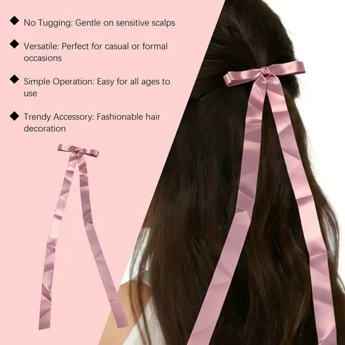 Juego De Pinzas For El Pelo Con Lazo, 8 Unidades, Cinta Ros