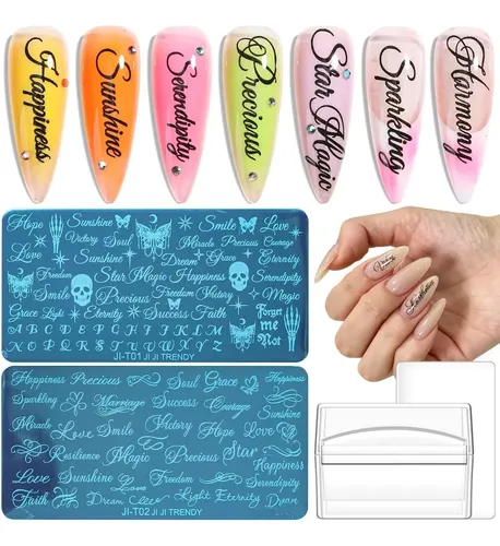 Kit Estampado Uñas 2 Placas Letras Cursivas Retro