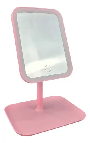 Espejo De Maquillaje Rectangular Con Luz Led De Mesa Yy3544 Rosa