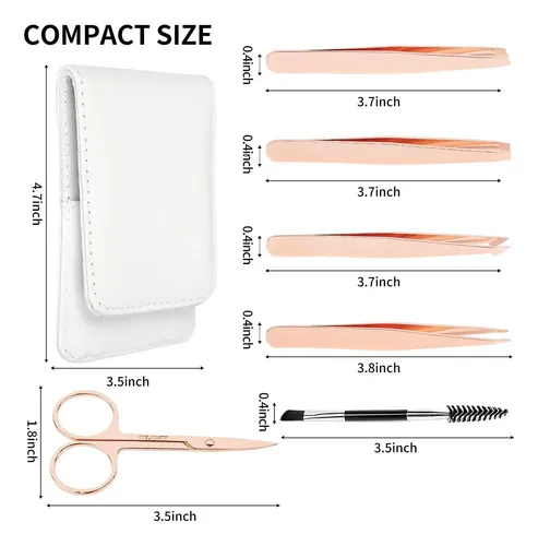 Kit De Pinzas De Cejas Actrol Rosa Dorado 6 Piezas