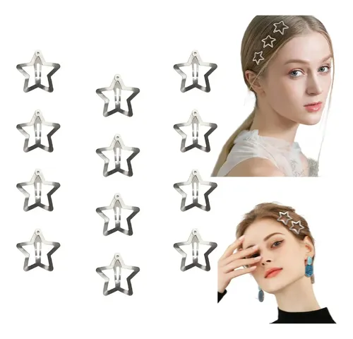 50 Broches Pasador Estrella Para Cabello Pinza Metal Plata