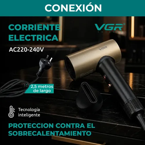 Secador De Pelo Profesional Vgr V-441 1400w 4 Temperaturas Negro Y Dorado