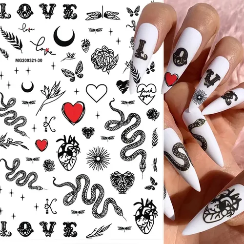 Ykzfui Stickers Uñas Góticos Serpiente 8 Hojas