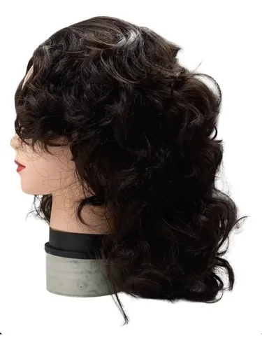 Peluca 40cm Con Flequillo Simil Natural Ondulada