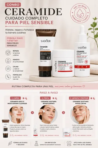 Kit Skincare Facial Ceramida Piel Sensible Rosácea Sadoer