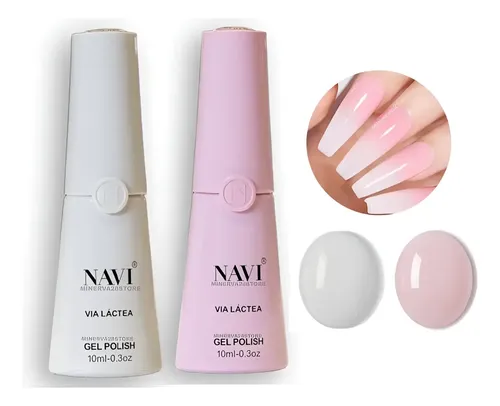 Kit X2 Gel Uv Led Esmaltado Semi Navi V. Lactea Blanco+ Rosa