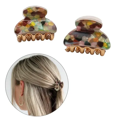 Broches Pelo Hebilla Gancho Media Colita Por Par Color Marrón