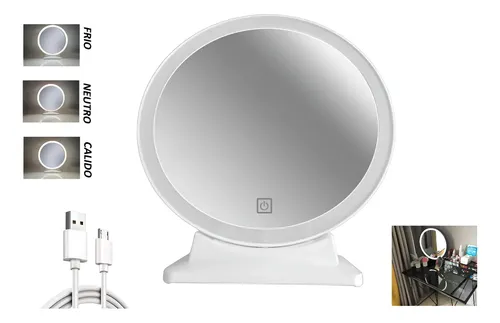 Espejo Grande Maquillaje Luz Led 3 Modos Usb Táctil
