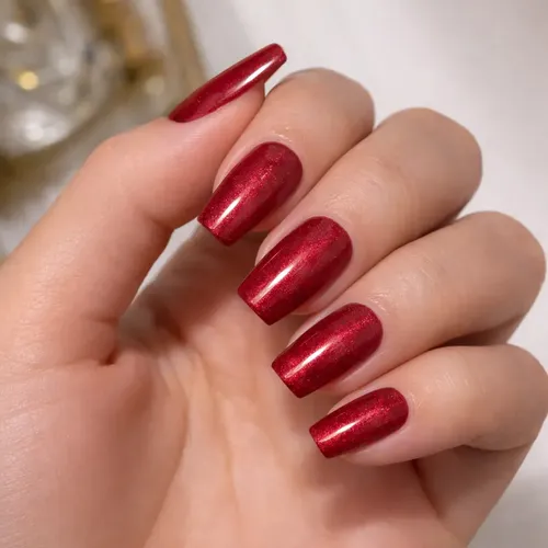 Uñas Press On Nails Veluna Reutilizables Diseños Variados Color Crimson Red Glitter