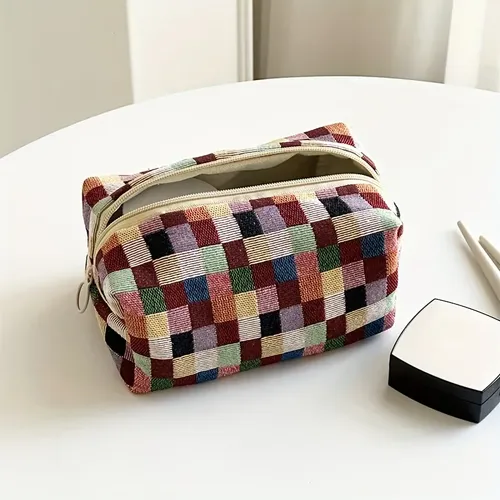 Bolsa De Maquillaje Con Cremallera A Cuadros De Tejido Grues Colored Plaid Pillow Bag Plaid / Checkered