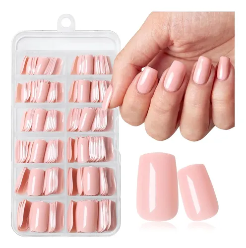 Kit De Uñas Postizas Nude En Formato Cuadrado