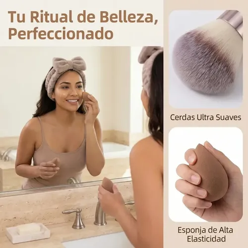 Set Brochas Y Esponjas Maquillaje Profesional 40p Marrón