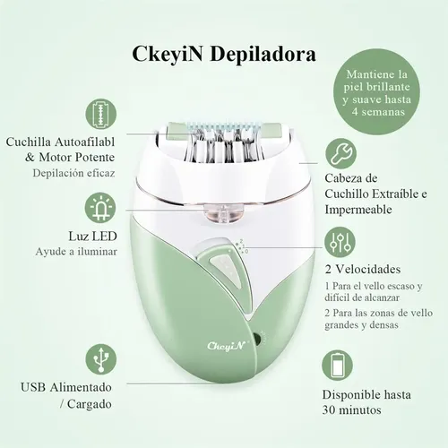 Depiladora Eléctrica Portátil Ckeyin Con Color Verde Claro Y