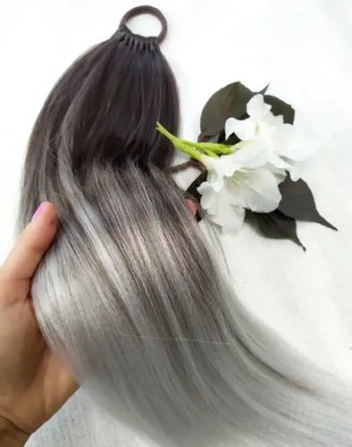 Ponytail Coleta Postiza Kanekalon Negro Con Gris. 80cm