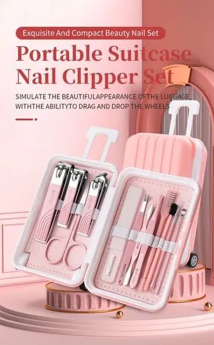 Set Manicura Pedicura 12 Piezas Estuche Valija Con Ruedas