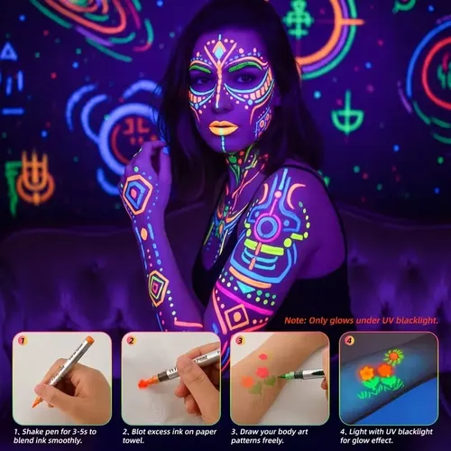 Set De Delineadores Uv Neon Brillantes 8 Colores Cara Cuerpo