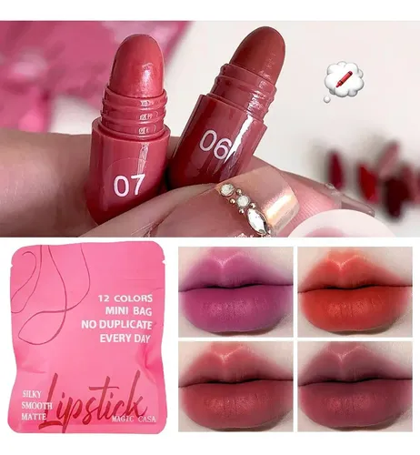 Set De 12 Colores De Lápiz Labial Mini Mate Natural Y Durade